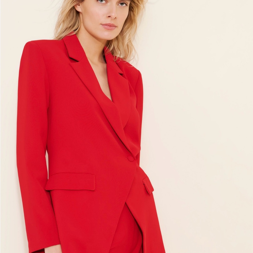 Freja Asymmetrical XS/ EU 34/UK 6 Button Front Red Women's Blazer